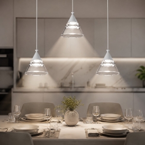 Lampadario a sospensione conico moderno bianco per cucina led 21w cct 3000k 4000k