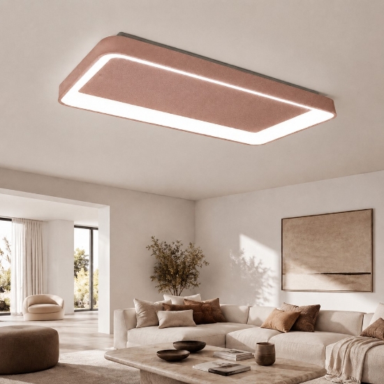 Plafoniera 70cm moderna rettangolare per soggiorno oro rosato led 60w cct 3000k 4000k