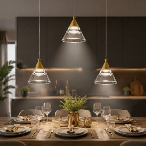 Lampadario a sospensione conico moderno oro opaco per cucina led 21w cct 3000k 4000k