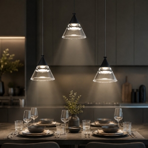 Lampadario a sospensione moderno per cucina conico nero led 21w cct 3000k 4000k