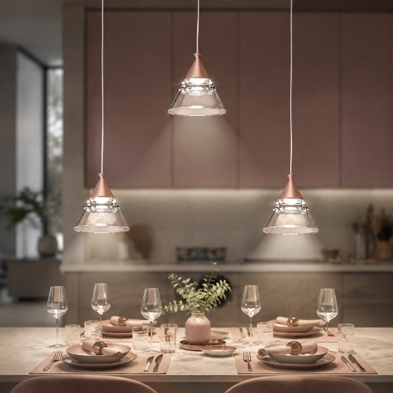 Lampadario a sospensione conica moderno pesca per cucina led 21w cct 3000k 4000k