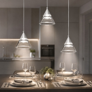 Lampadario a sospensione conico moderno grigio perla per cucina led 21w cct 3000k 4000k
