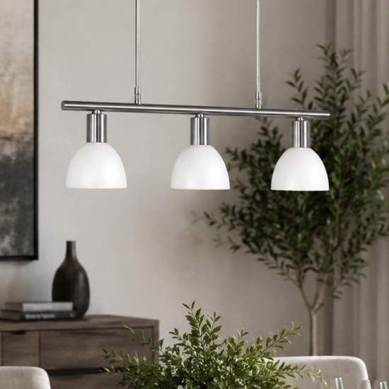 Lampadario a sospensione barra nichel opaco con 3 luci per cucina