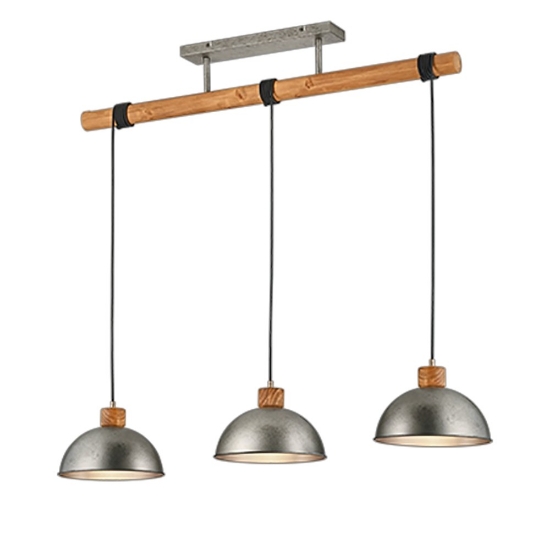 Lampadario a sospensione per cucina cupole nickel anticato legno con 3 luci