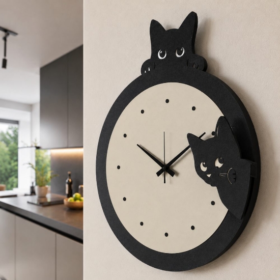 Orologio nero e crema per parete cucina rotondo con gattini
