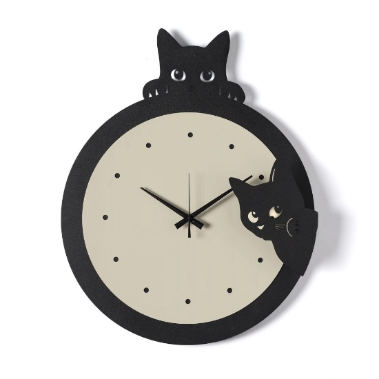 Orologio nero e crema per parete cucina rotondo con gattini
