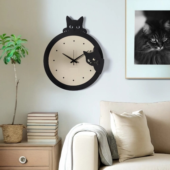 Orologio nero e crema per parete cucina rotondo con gattini