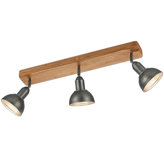 Plafoniera con 3 faretti industriale nickel anticato legno e14