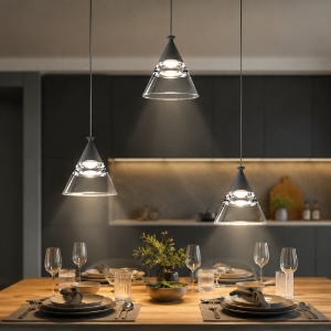 Lampadario a sospensione conico moderno antracite per cucina led 21w cct 3000k 4000k