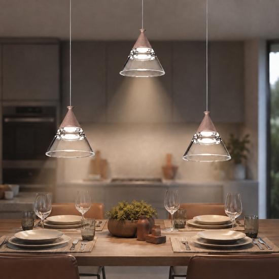 Lampadario a sospensione conico moderno oro rosato per cucina led 21w cct 3000k 4000k