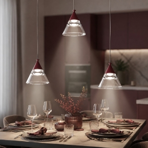 Lampadario a sospensione conico moderno bordeaux per cucina led 21w cct 3000k 4000k