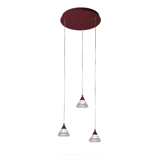 Lampadario a sospensione conico moderno bordeaux per cucina led 21w cct 3000k 4000k