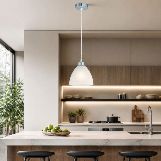 Lampada a sospensione da cucina cupola nichel opaco