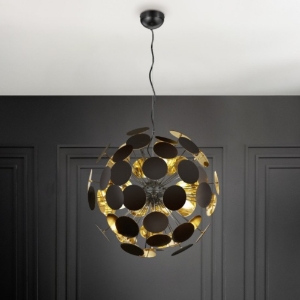 Lampadario moderno per salotto a sospensione rotondo nero opaco oro