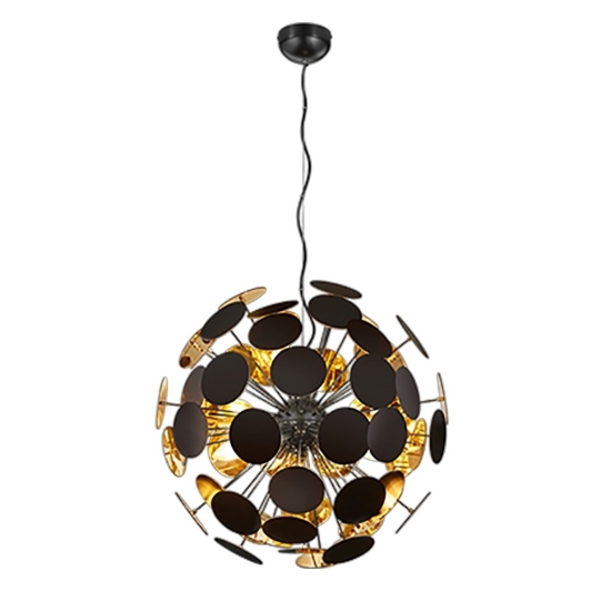 Lampadario moderno per salotto a sospensione rotondo nero opaco oro