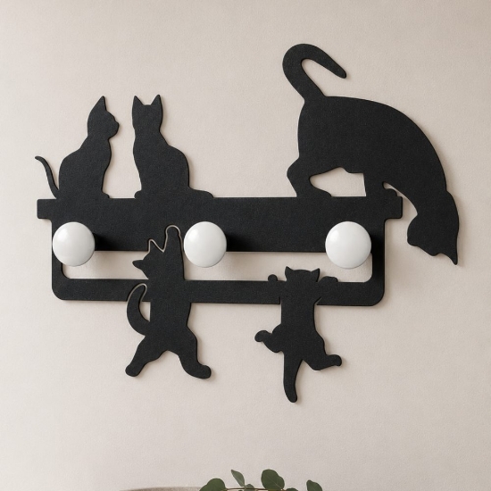 Appendiabiti da parete moderno nero design gatti con 3 pomelli