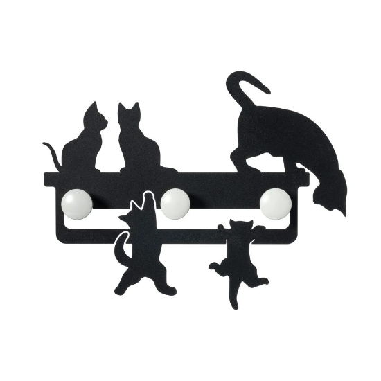 Appendiabiti da parete moderno nero design gatti con 3 pomelli