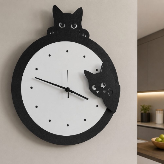 Orologio rotondo da parete nero e bianco design gattini