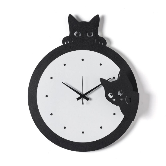 Orologio rotondo da parete nero e bianco design gattini
