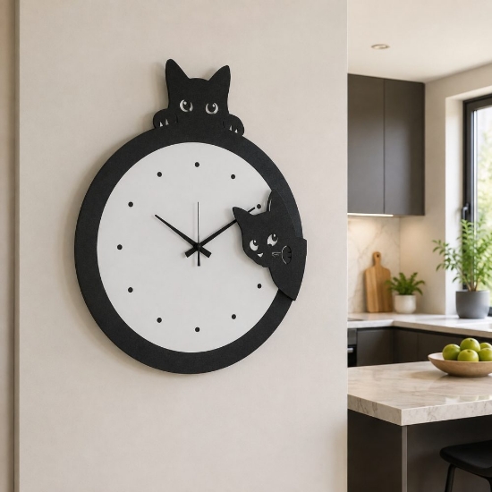 Orologio rotondo da parete nero e bianco design gattini