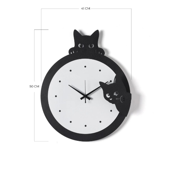 Orologio rotondo da parete nero e bianco design gattini