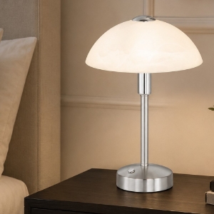 Abat jour da comodino nichel opaco vetro led 3000k dimmerabile
