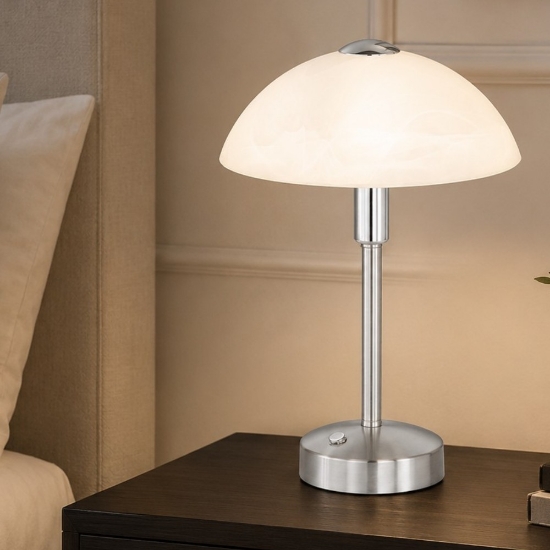 Abat jour da comodino nichel opaco vetro led 3000k dimmerabile