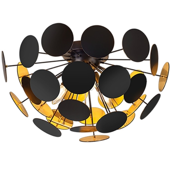 Plafoniera rotonda moderna nero oro 54cm per salotto