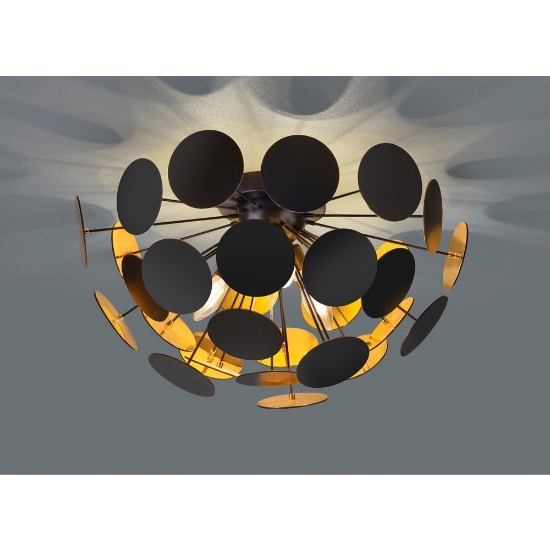 Plafoniera rotonda moderna nero oro 54cm per salotto