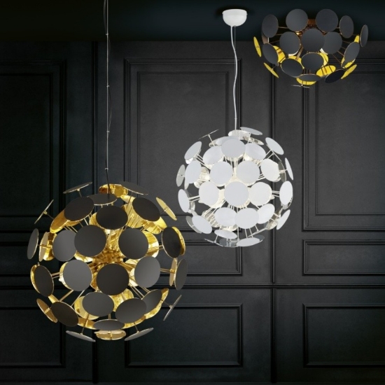 Plafoniera rotonda moderna nero oro 54cm per salotto