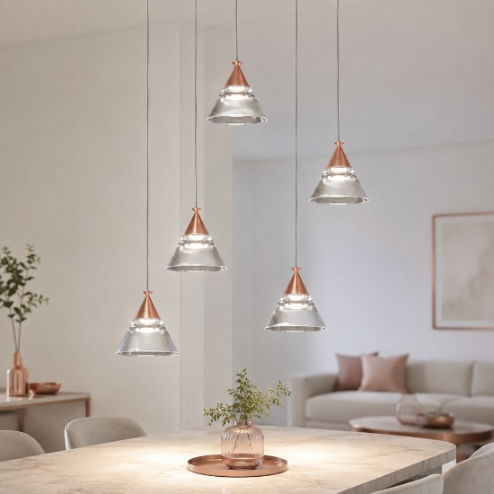 Lampadario a sospensione conico moderno oro rosato led 35w cct 3000k 4000k