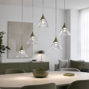 Lampadario a sospensione moderno conica verde salvia led 35w cct 3000k 4000k