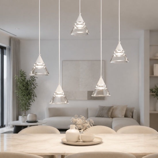 Lampadario a sospensione moderno conica bianca led 35w cct 3000k 4000k