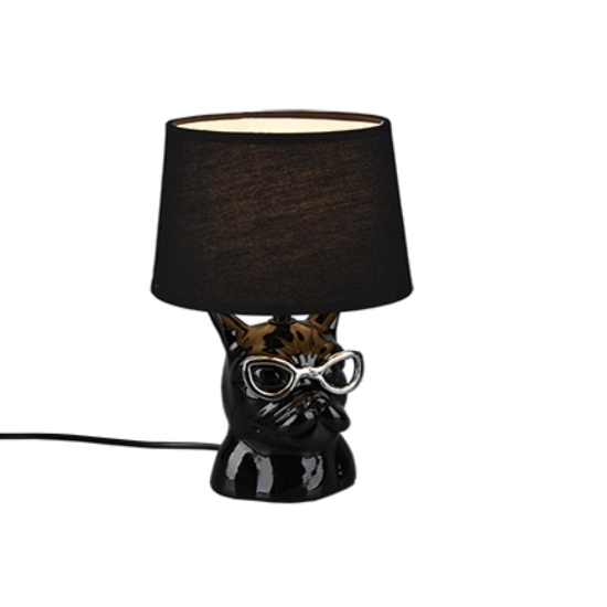 Lampada da tavolo bulldog nera design paralume tessuto