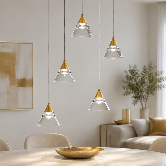 Lampadario a sospensione moderno conico oro opaco led 35w cct 3000k 4000k