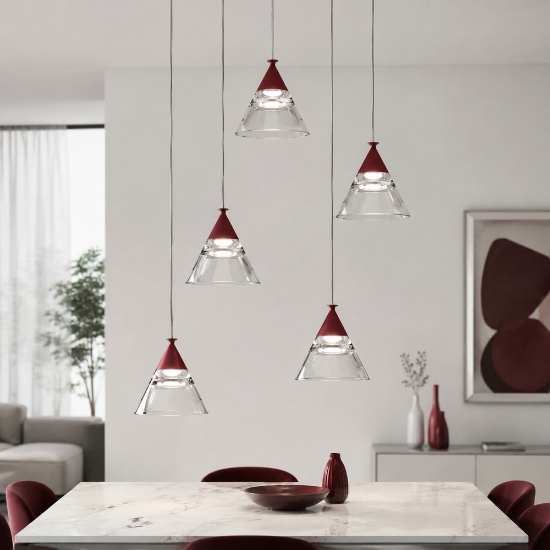 Lampadario a sospensione moderno conici bordeaux led 35w cct 3000k 4000k