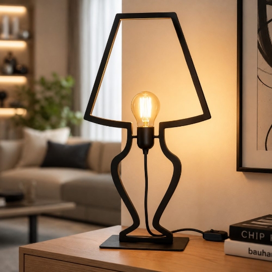 Lampada nera da tavolo soggiorno design minimalista