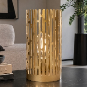 Lampada da tavolo design moderno cilindro oro