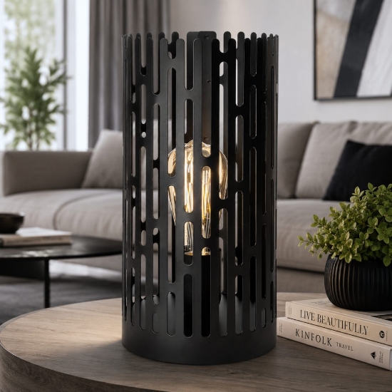 Lampada da tavolo moderna design cilindro nero