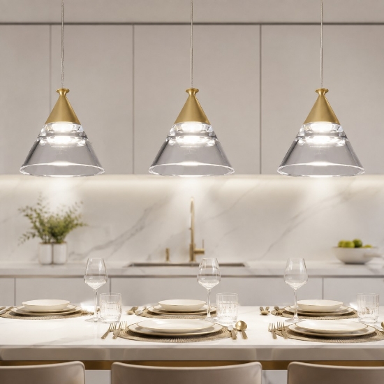 Lampadario a sospensione conico moderno oro opaco per cucina led 21w cct 3000k 4000k