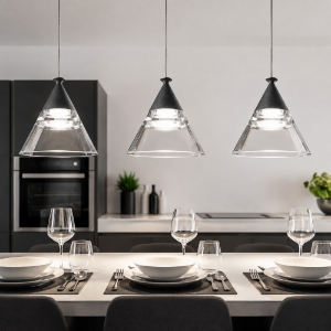 Lampadario a sospensione conico nero per cucina led 21w cct 3000k 4000k