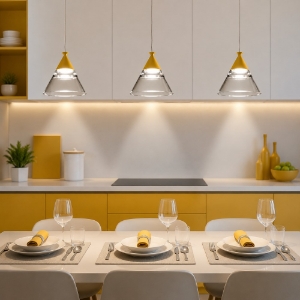 Lampadario a sospensione conico moderno giallo girasole per cucina led 21w cct 3000k 4000k