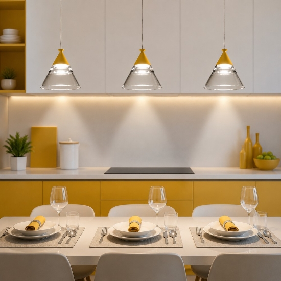 Lampadario a sospensione conico moderno giallo girasole per cucina led 21w cct 3000k 4000k
