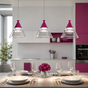 Lampadario a sospensione conico moderno magenta per cucina led 21w cct 3000k 4000k