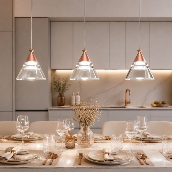 Lampadario a sospensione conico moderno pesca per cucina led 21w cct 3000k 4000k