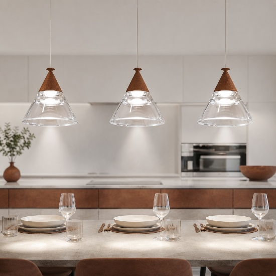 Lampadario a sospensione conico moderno ruggine per cucina led 21w cct 3000k 4000k