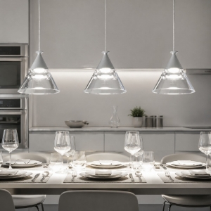 Lampadario a sospensione moderno per cucina conico grigio perla led 21w cct 3000k 4000k