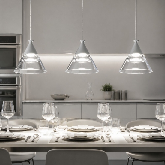 Lampadario a sospensione moderno per cucina conico grigio perla led 21w cct 3000k 4000k
