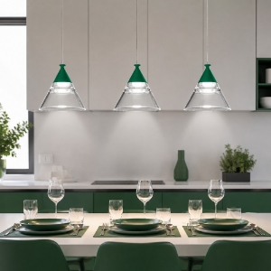 Lampadario a sospensione moderno per cucina conico verde bosco led 21w cct 3000k 4000k