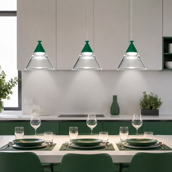 Lampadario a sospensione moderno per cucina conico verde bosco led 21w cct 3000k 4000k